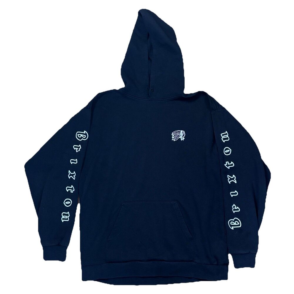 Brixton Hoodie Mens Medium Black Pullover Hooded Sweatshirt Graphic Sleeves